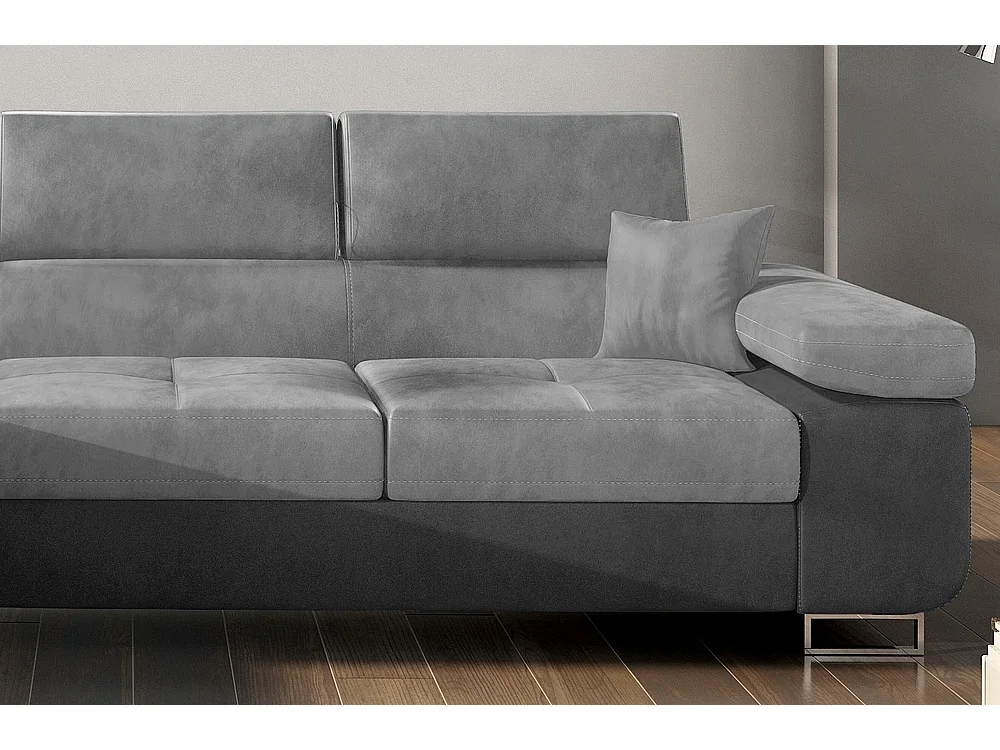Canapé d'angle gauche convertible 5 places en velours gris foncé ARMEL