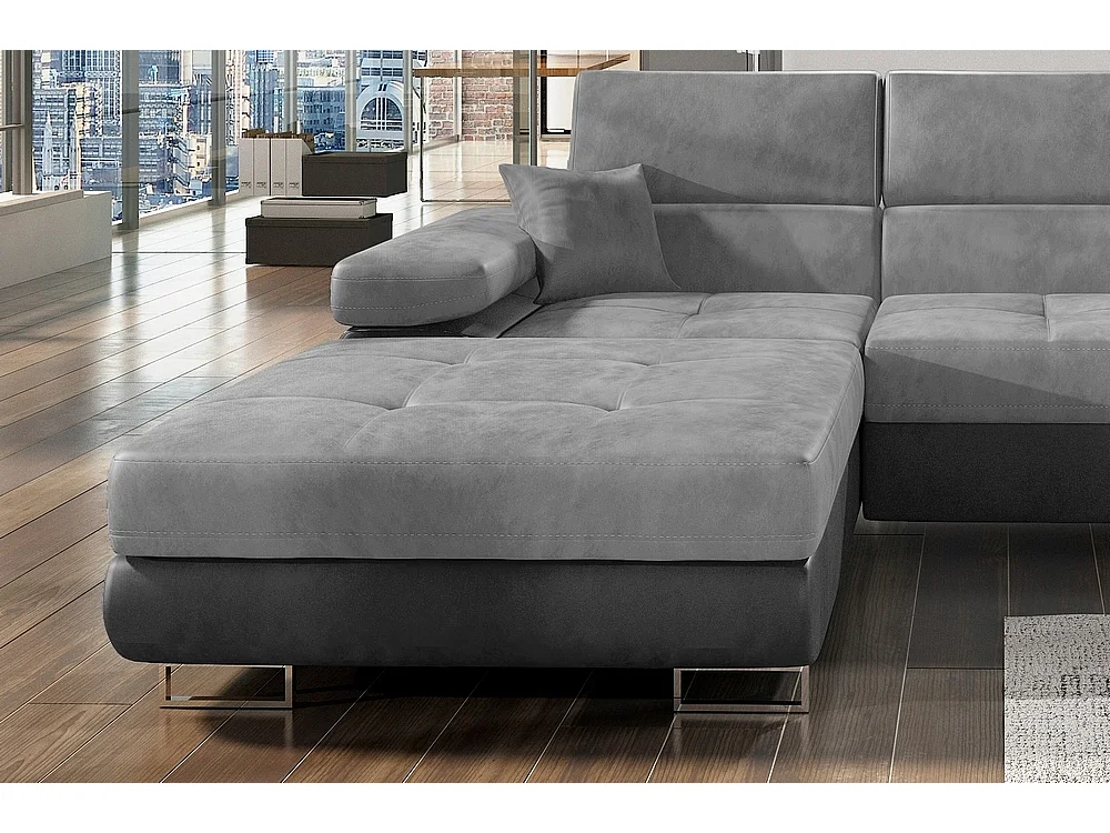 Canapé d'angle gauche convertible 5 places en velours gris foncé ARMEL