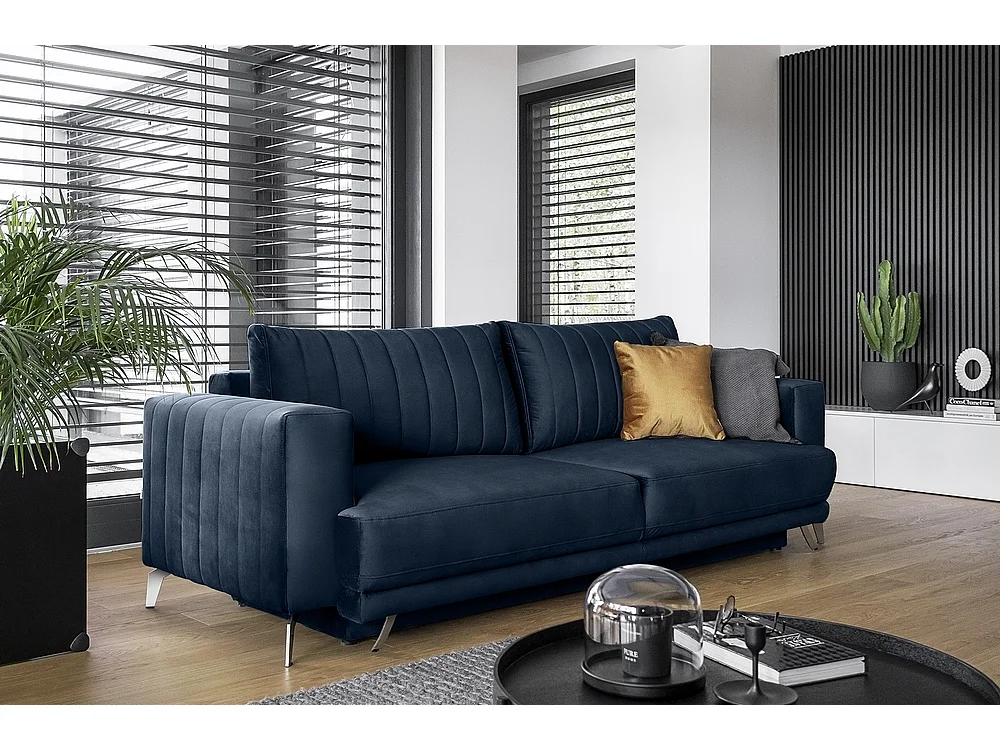 Canapé convertible 4 places avec rangement en tissu bleu ELSA