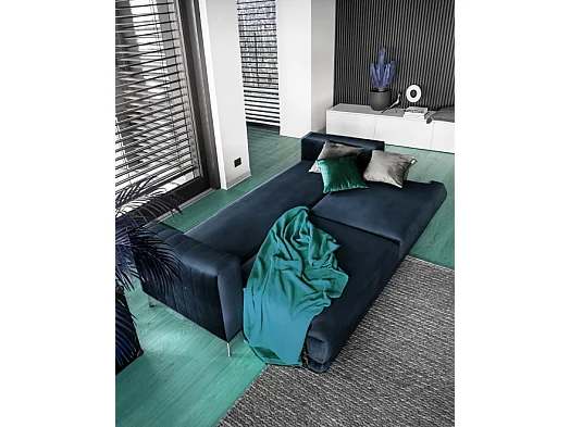 Canapé convertible 4 places avec rangement en tissu bleu ELSA