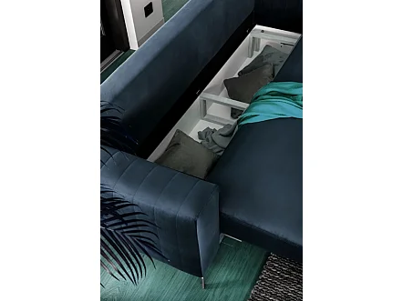 Canapé convertible 4 places avec rangement en tissu bleu ELSA