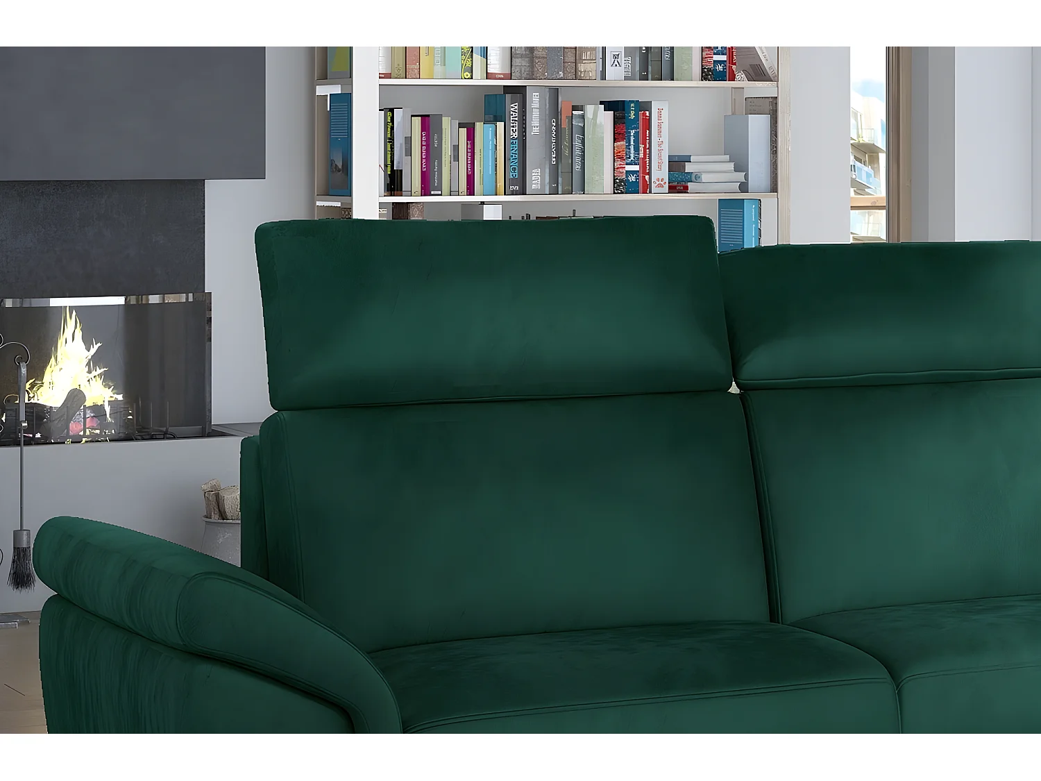 Canapé d'angle convertible en tissu velours Prestige, vert, 5 places, angle droit (vu de face) - TRESOR