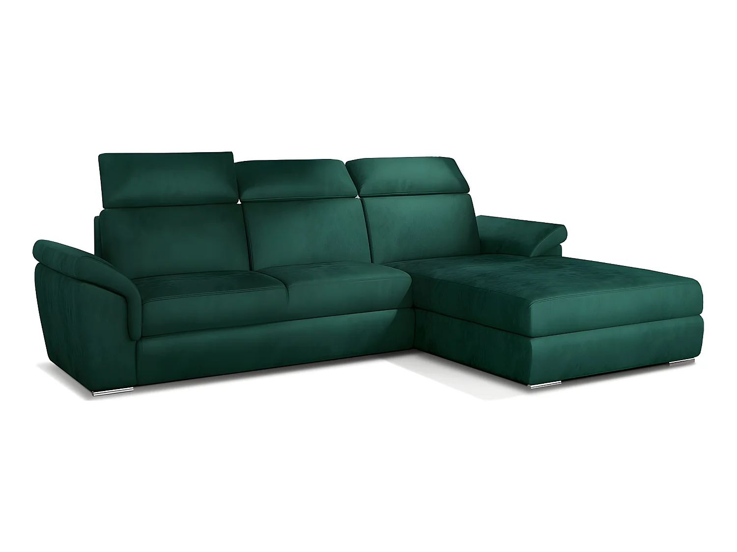 Canapé d'angle convertible en tissu velours Prestige, vert, 5 places, angle droit (vu de face) - TRESOR