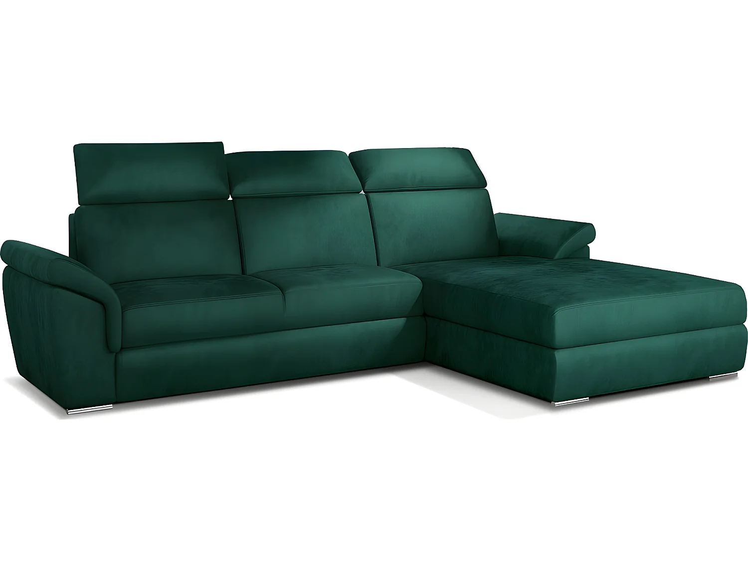 Canapé d'angle convertible en tissu velours Prestige, vert, 5 places, angle droit (vu de face) - TRESOR