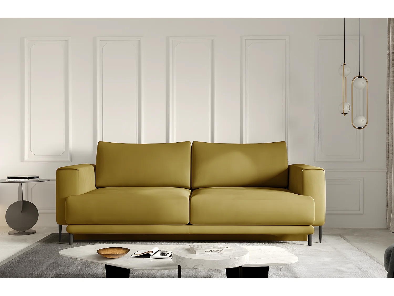 Canapé 3/4 places convertible et espace de rangement - Moutarde - en tissu de qualité, DANY