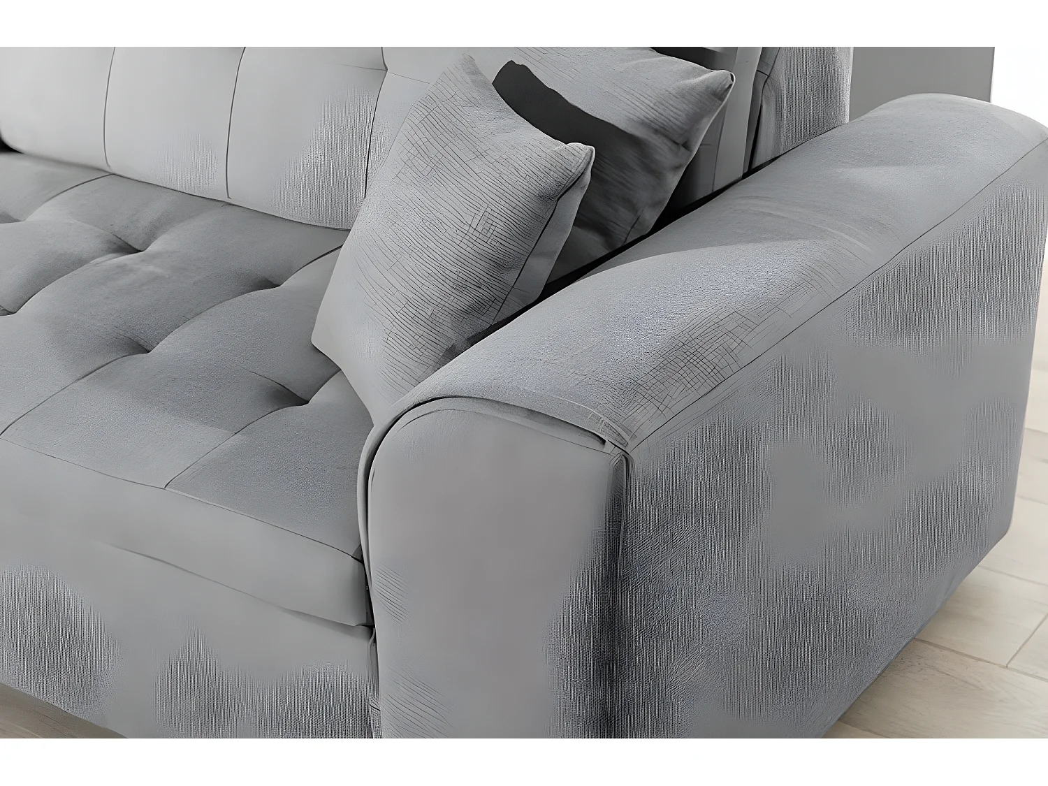 Canapé d'angle convertible en tissu de qualité, gris, 5/6 places, angle gauche (vu de face) - SOHO