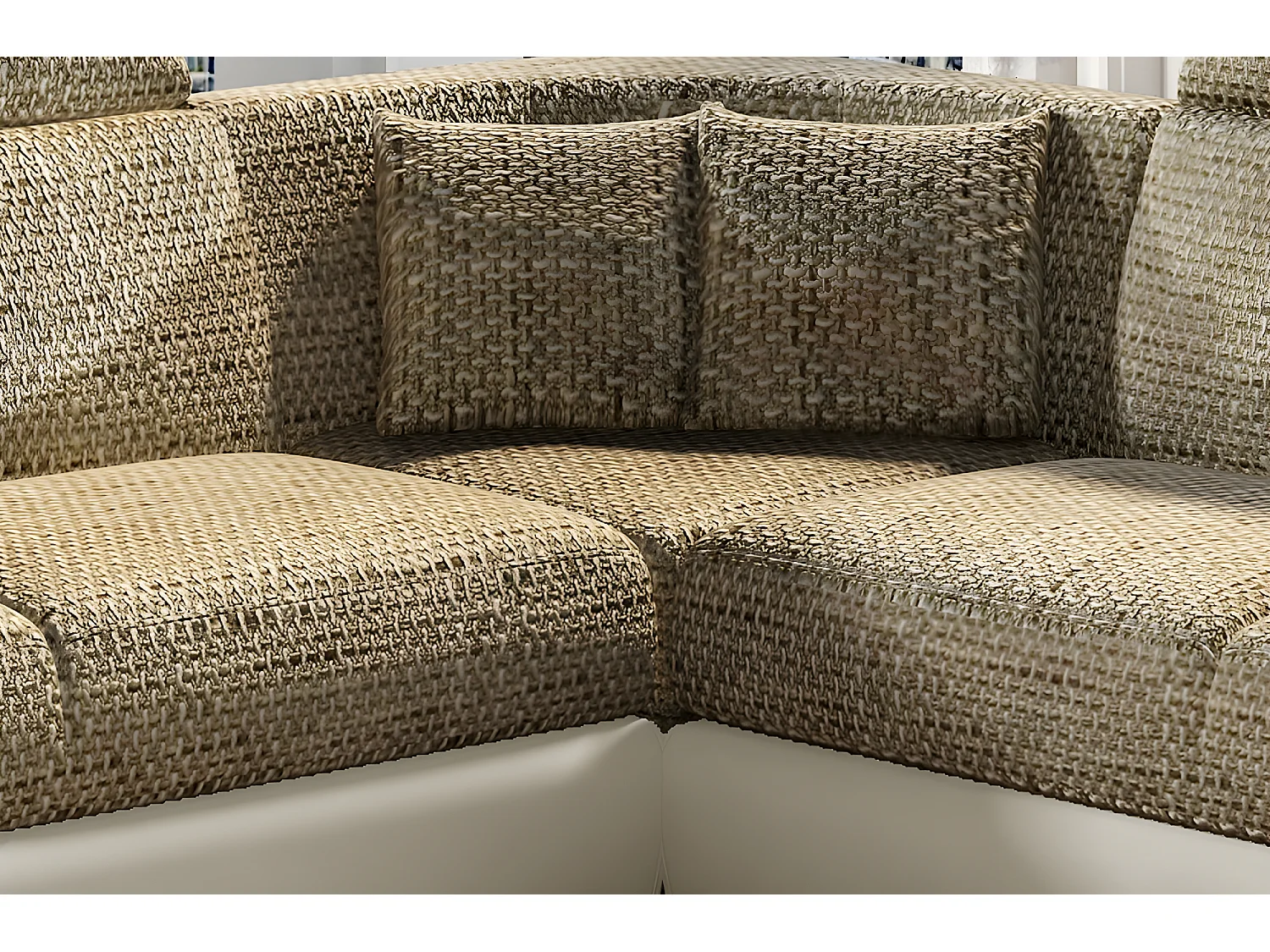 Canapé d'angle - convertible - FELIPE - en tissu beige et simili cuir écru, 5/6 places