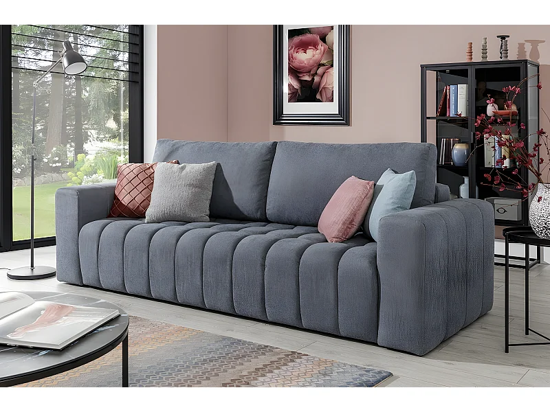 Canapé 3 places convertible et espace de rangement - Gris - en tissu de qualité luxe, LAZIO