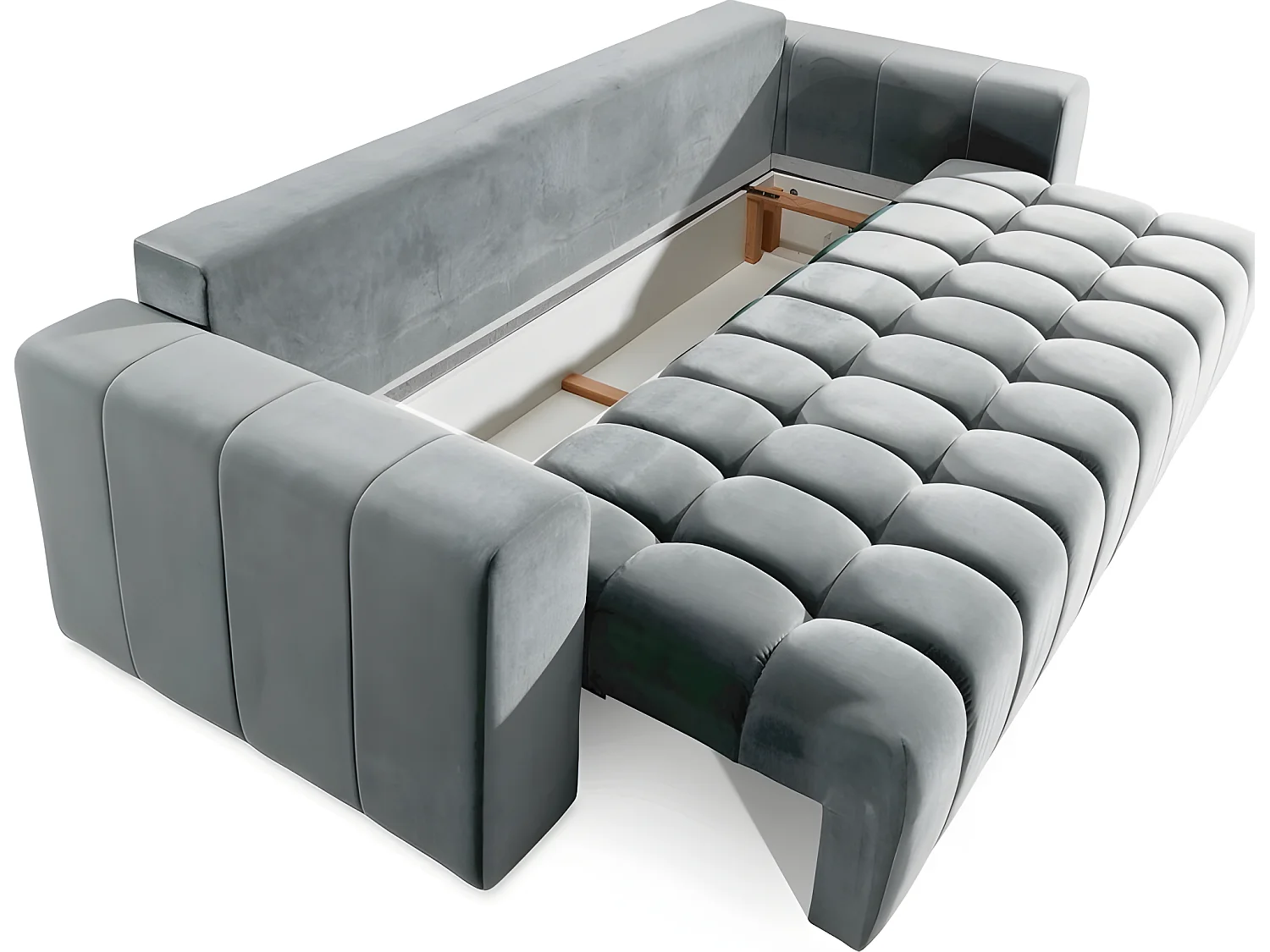 Canapé 3 places convertible et espace de rangement - Gris - en tissu de qualité luxe, LAZIO