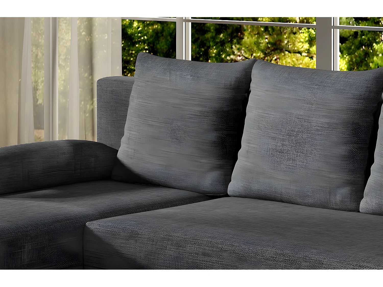 Canapé d'angle convertible - GILO - en tissu luxe 3/4 places - gris foncé, angle gauche (vu de face)