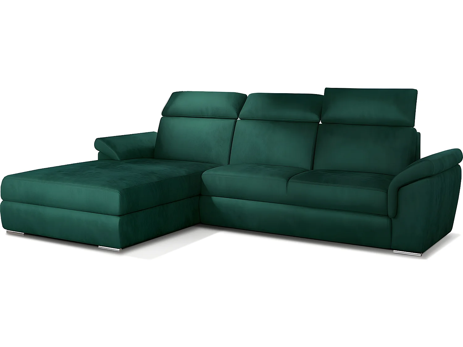 Canapé d'angle convertible en tissu velours Prestige, vert, 5 places, angle gauche (vu de face) - TRESOR