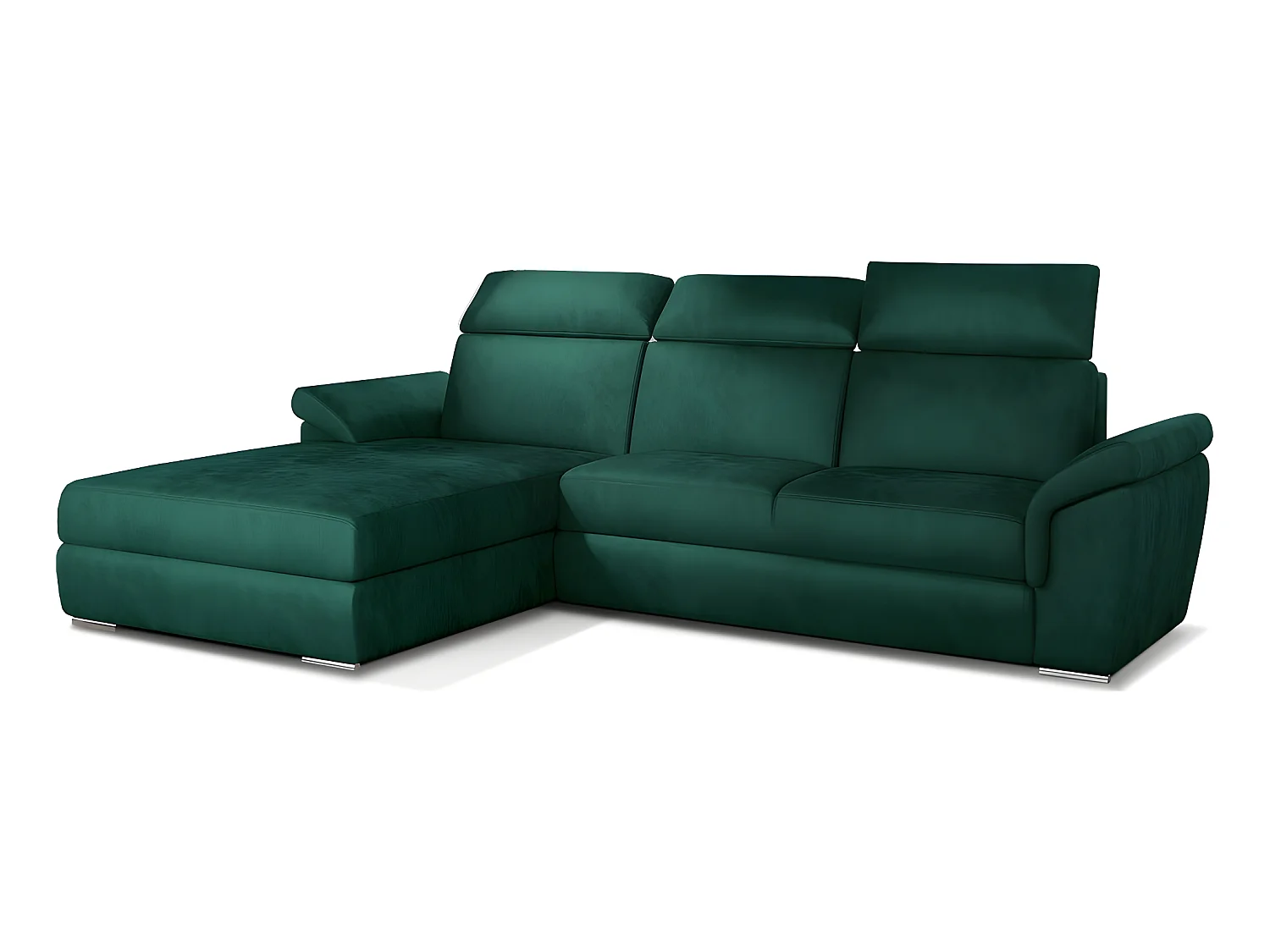 Canapé d'angle convertible en tissu velours Prestige, vert, 5 places, angle gauche (vu de face) - TRESOR