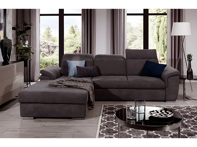 Canapé d'angle convertible en tissu Luxe, marron, 5 places, angle gauche (vu de face) , TRESOR