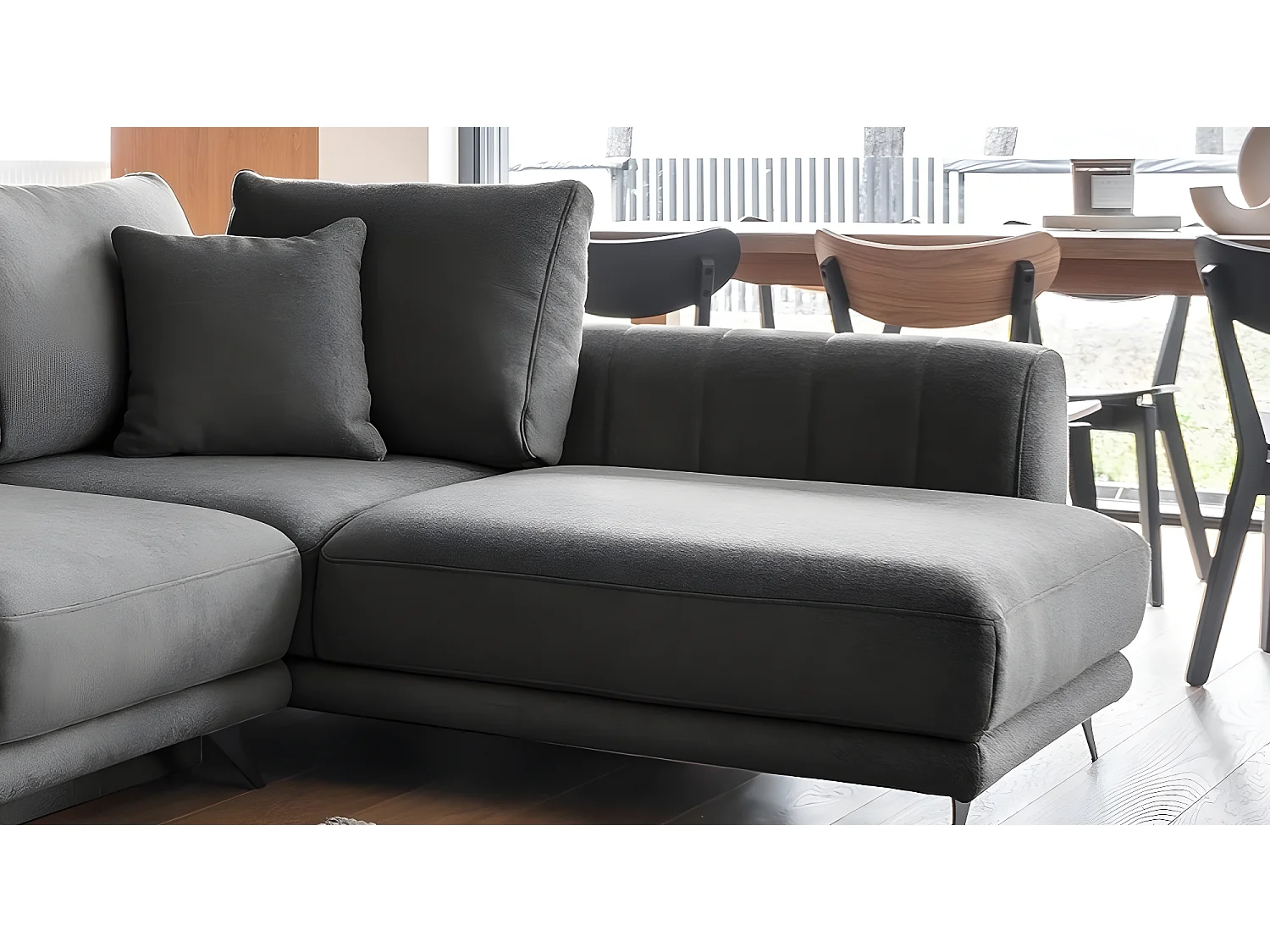 Canapé d'angle convertible - LARSON - en tissu Luxe, 5 places, gris foncé, angle droit (vu de face)