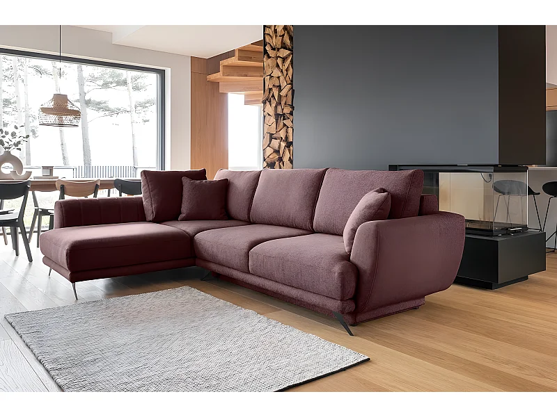 Hoekbank van luxe stof met opbergruimte en slaapfunctie - LARSON - 5 plaatsen, bordeaux