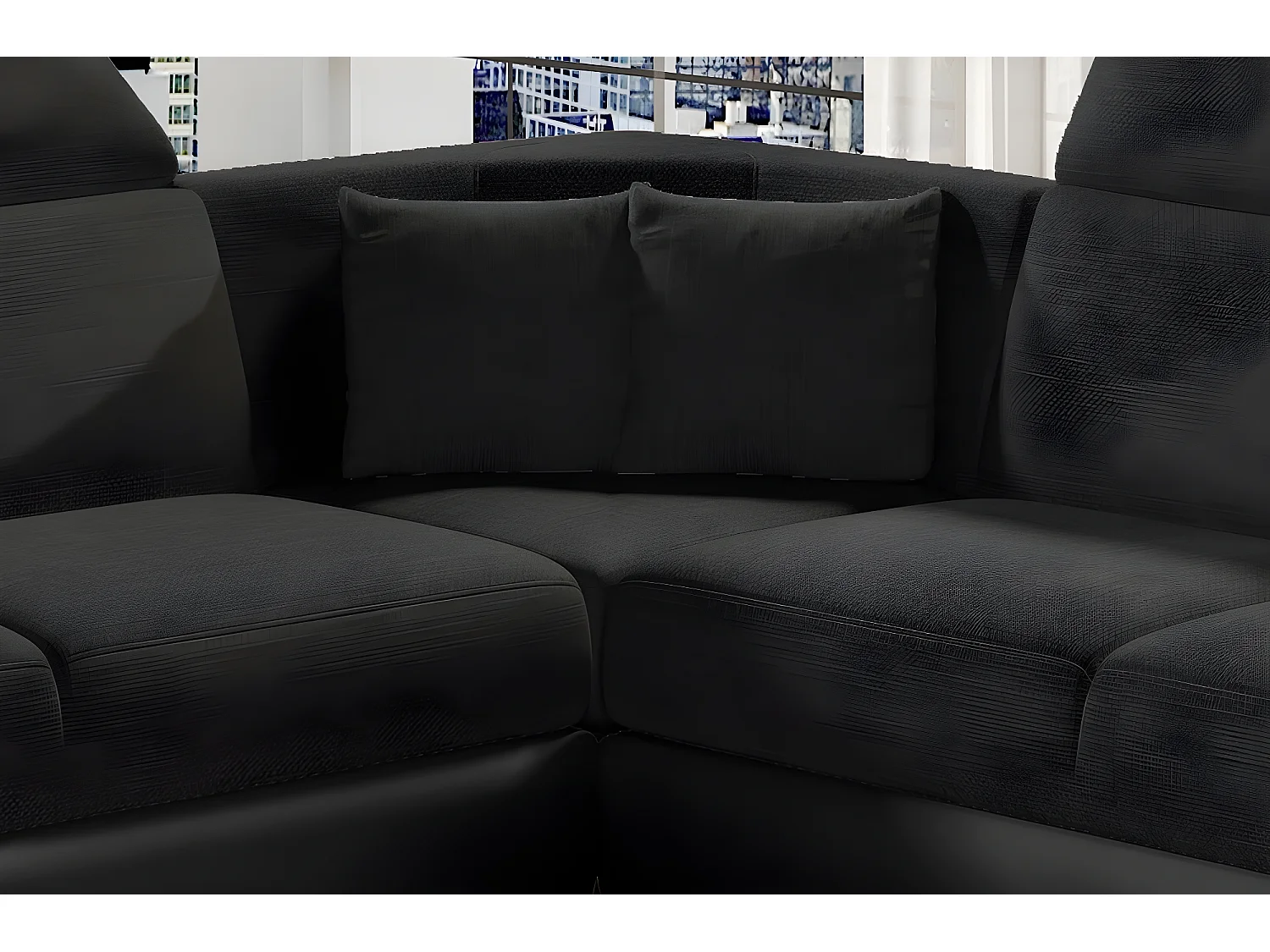 Canapé d'angle - convertible - FELIPE - en tissu noir et simili cuir noir, 5/6 places