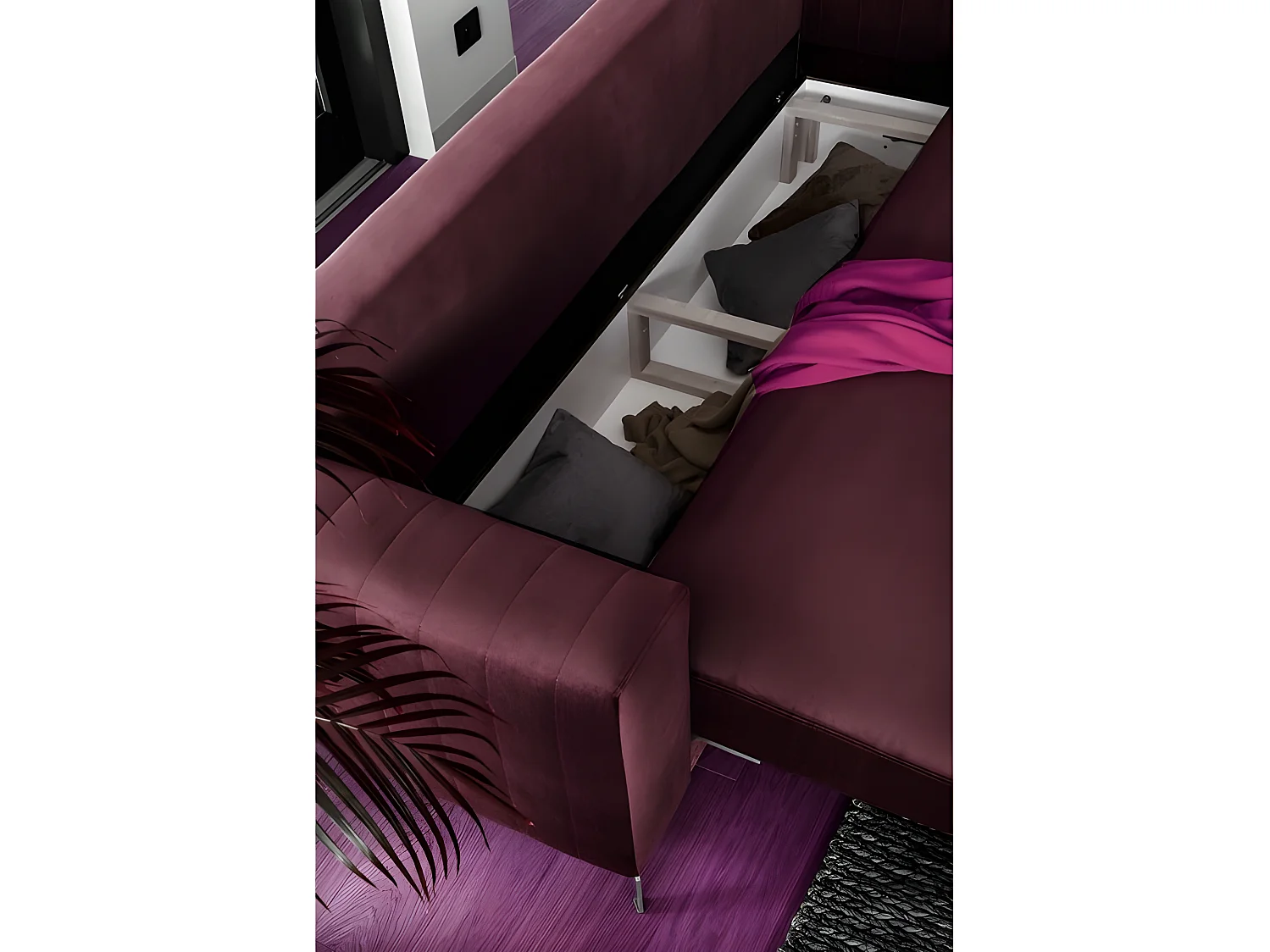 Canapé 3/4 places convertible et espace de rangement - bordeaux - en tissu de qualité luxe, ELSA