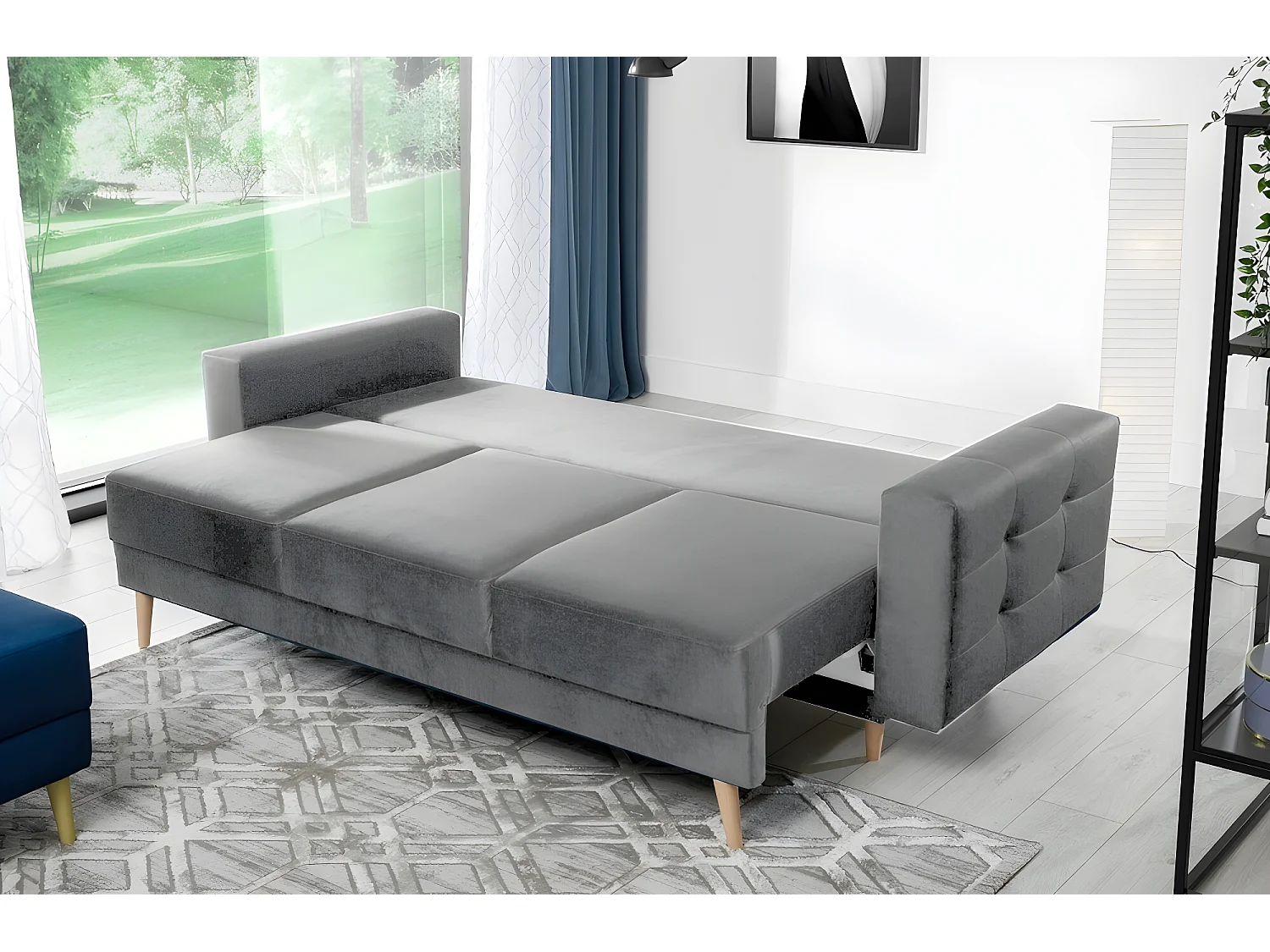 Canapé 3 places convertible - en tissu velours de qualité gris, ASVENA VELOURS