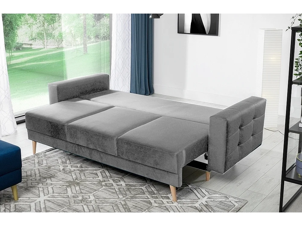 Canapé convertible 3 places en velours gris ASVENA
