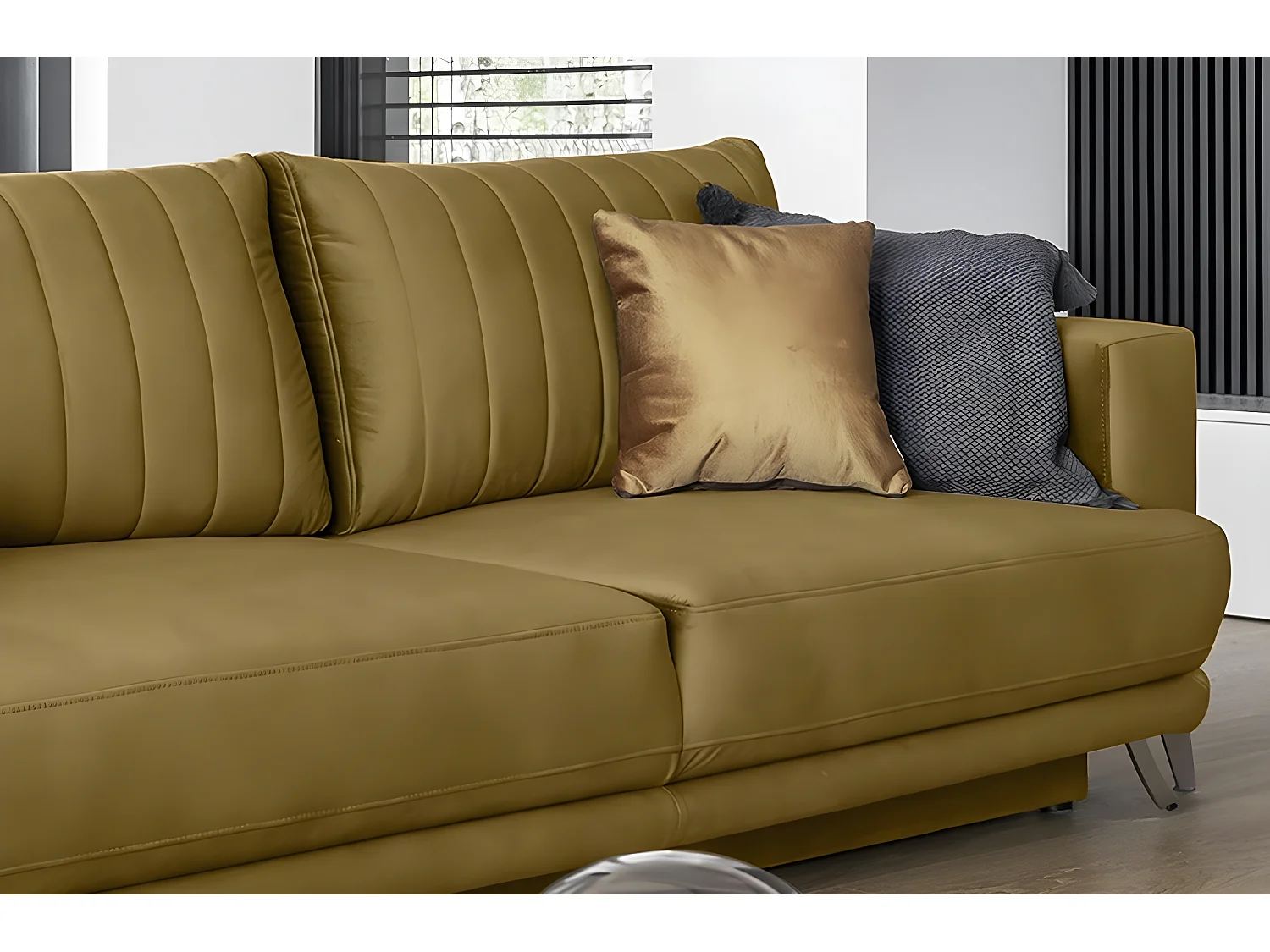 Canapé 3/4 places convertible et espace de rangement - moutarde - en tissu de qualité luxe, ELSA