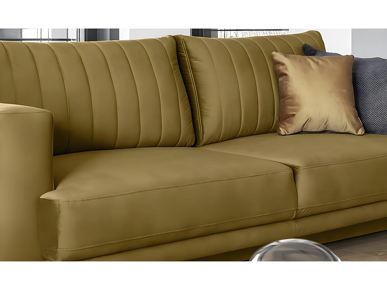 Canapé 3/4 places convertible et espace de rangement - moutarde - en tissu de qualité luxe, ELSA