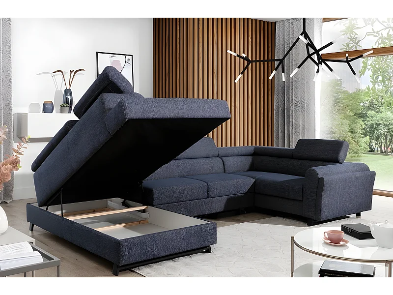 Canapé panoramique convertible - ESTEVE - en tissu prestige luxe gris,  7 places, partie sans accoudoir à gauche (vu de face)