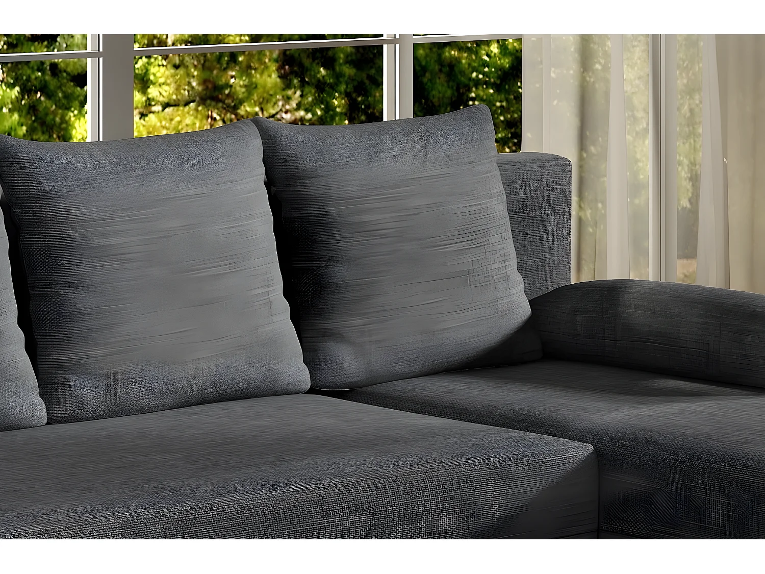 Canapé d'angle convertible - GILO - en tissu luxe 3/4 places, gris foncé, angle droit (vu de face)