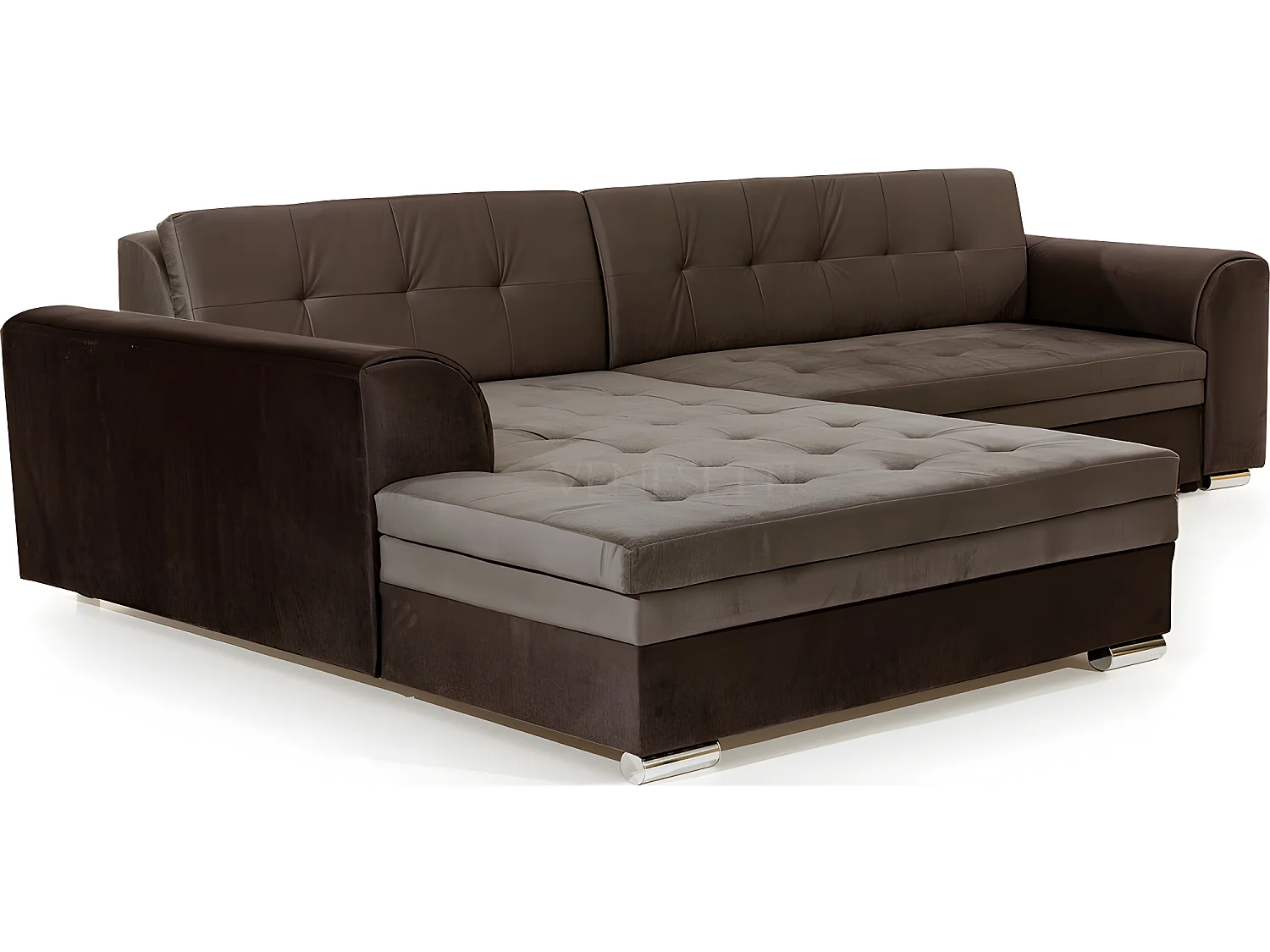 Canapé d'angle convertible en tissu velours Luxe, marron et chocolat, 5 places, angle gauche (vu de face), SOHO VELOURS