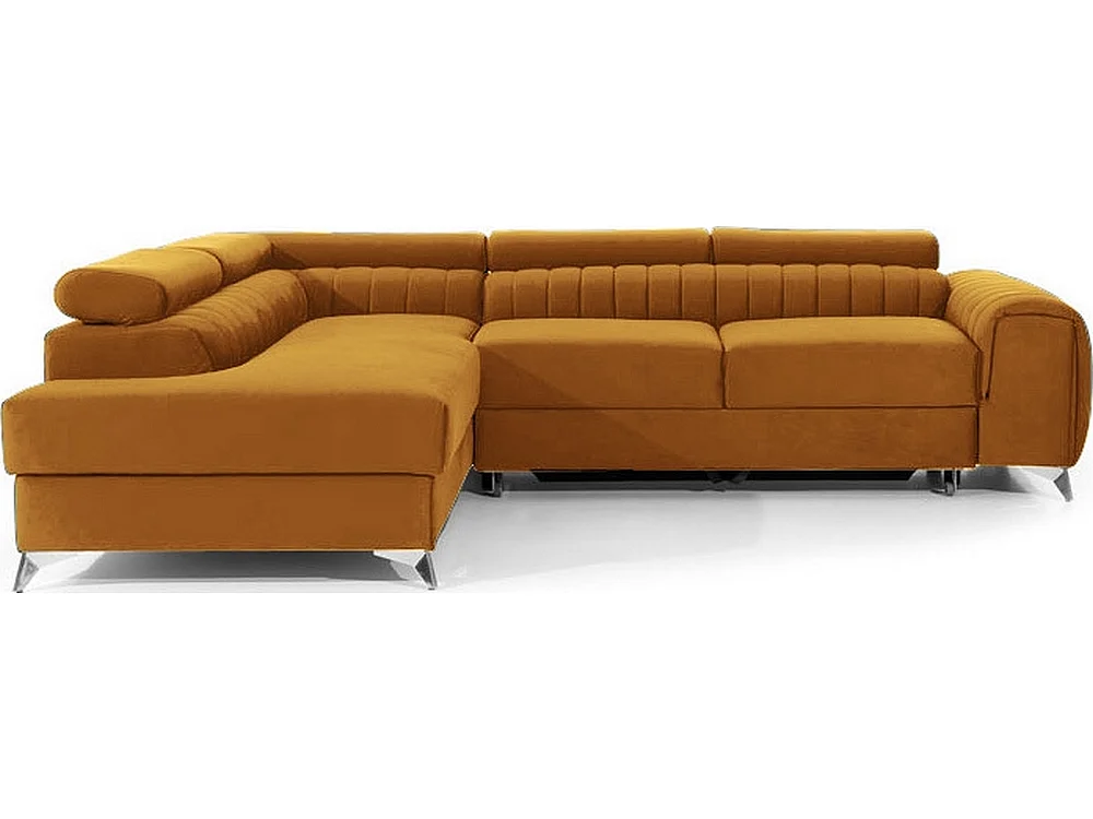 Canapé d'angle convertible - LARRY VELOURS - en tissu Luxe, bronze, 5 places, angle gauche (vu de face)