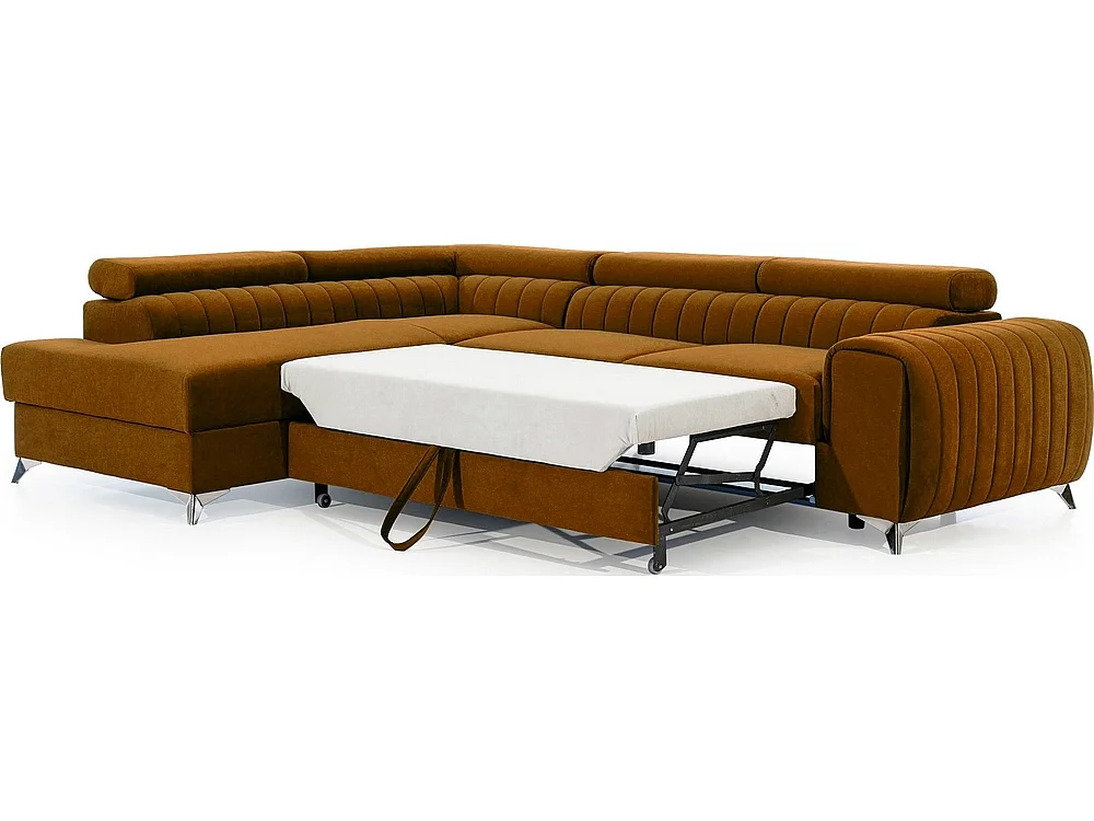 Canapé d'angle convertible - LARRY VELOURS - en tissu Luxe, bronze, 5 places, angle gauche (vu de face)