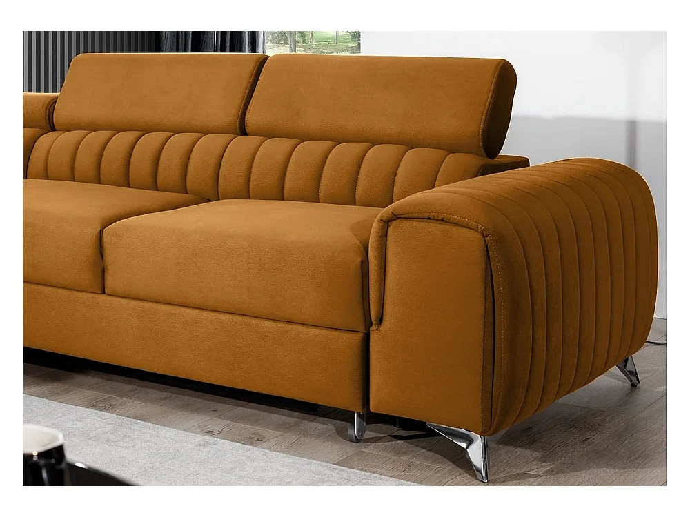 Canapé d'angle convertible - LARRY VELOURS - en tissu Luxe, bronze, 5 places, angle gauche (vu de face)