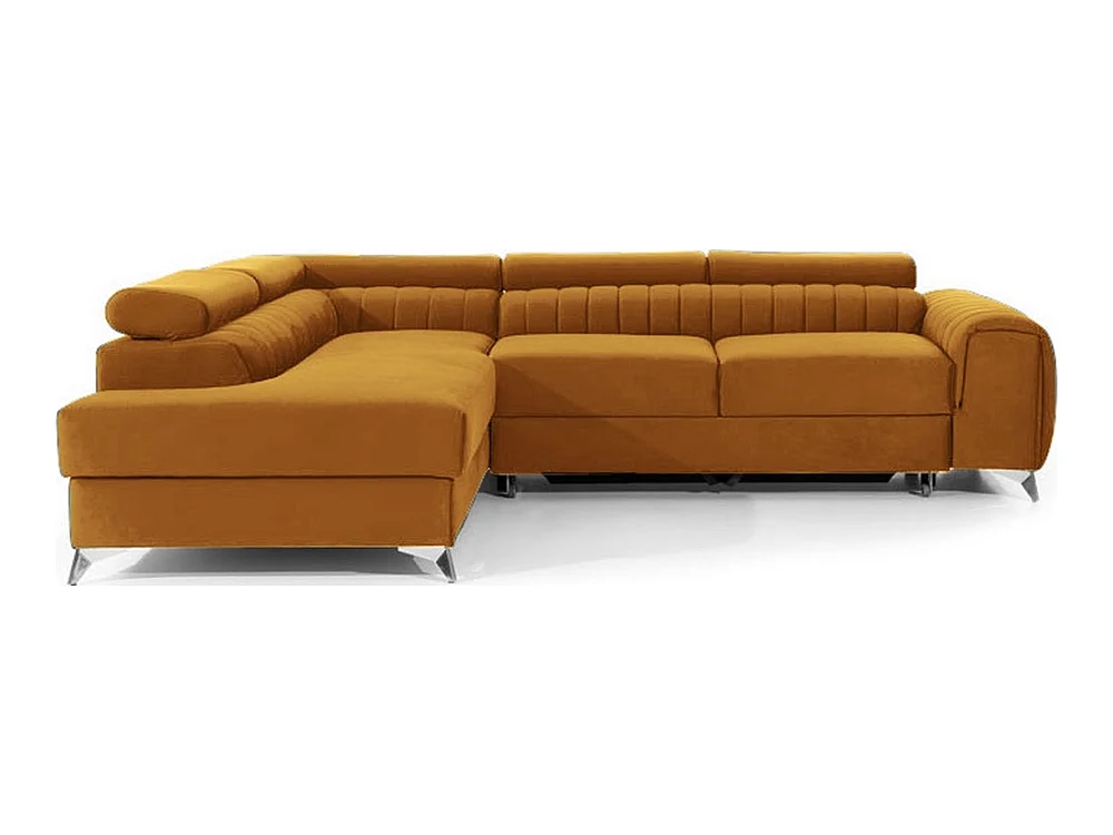 Canapé d'angle convertible - LARRY VELOURS - en tissu Luxe, bronze, 5 places, angle gauche (vu de face)