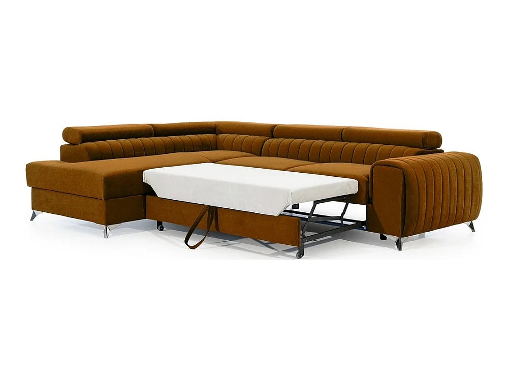 Canapé d'angle convertible - LARRY VELOURS - en tissu Luxe, bronze, 5 places, angle gauche (vu de face)