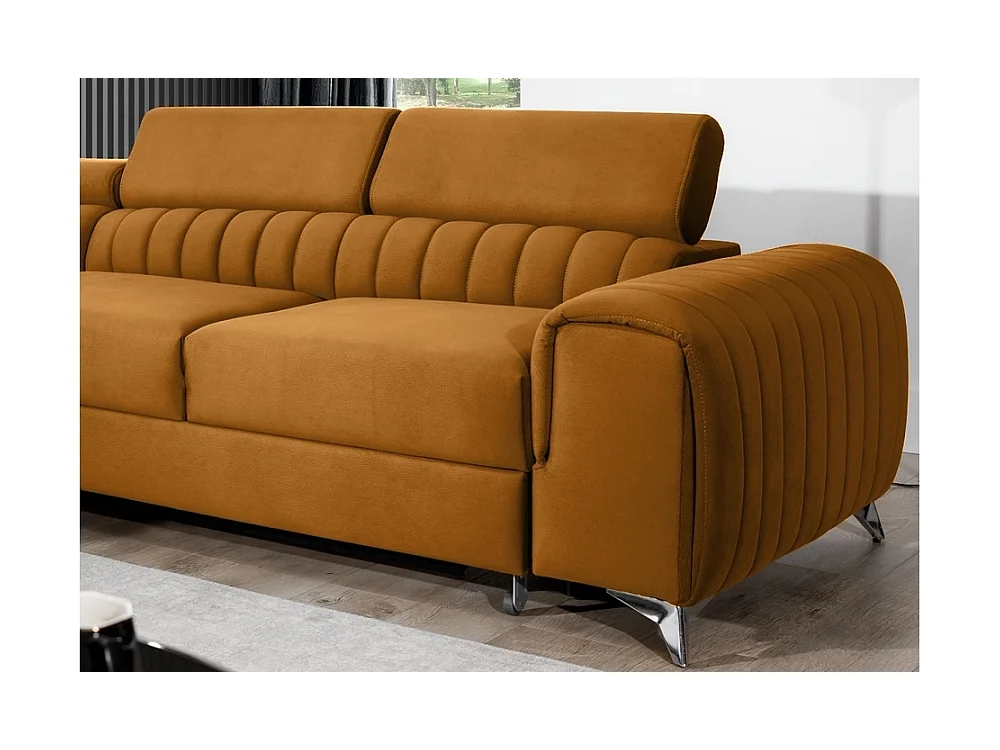 Canapé d'angle convertible - LARRY VELOURS - en tissu Luxe, bronze, 5 places, angle gauche (vu de face)