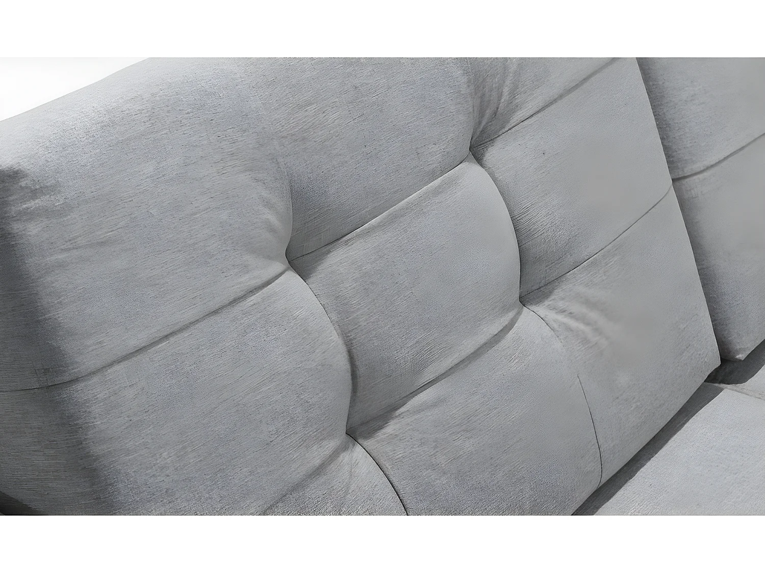 Canapé panoramique convertible - ASMA - en tissu de qualité 7 places, gris, méridienne à gauche et angle à droite (vu de face)