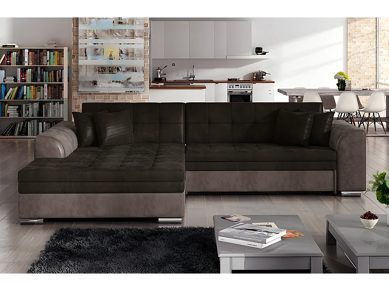 Hoekslaapbank van luxe fluweelstof, chocoladebruin en bruin, 5 zitplaatsen, SOHO VELOURS