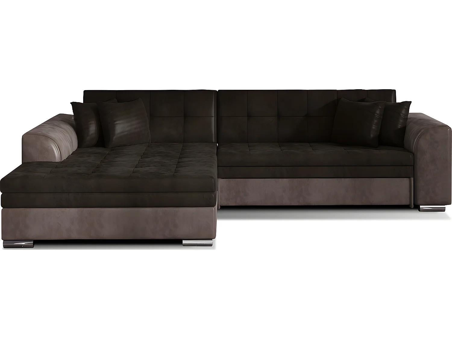 Canapé d'angle convertible en tissu velours Luxe, chocolat et marron, 5 places, angle gauche (vu de face), SOHO VELOURS