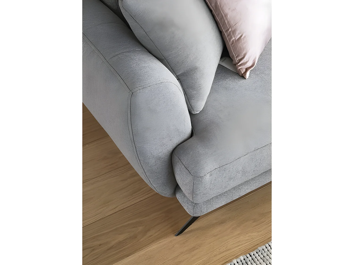 Canapé d'angle convertible - LARSON - en tissu Luxe - 5 places, gris , angle gauche (vu de face)
