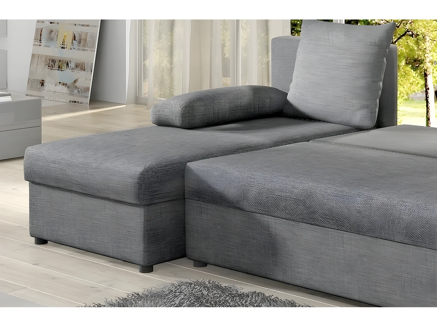 Canapé d'angle convertible - GILO - en tissu luxe 3/4 places, gris, angle gauche (vu de face)