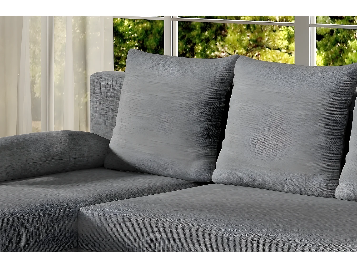 Canapé d'angle convertible - GILO - en tissu luxe 3/4 places, gris, angle gauche (vu de face)