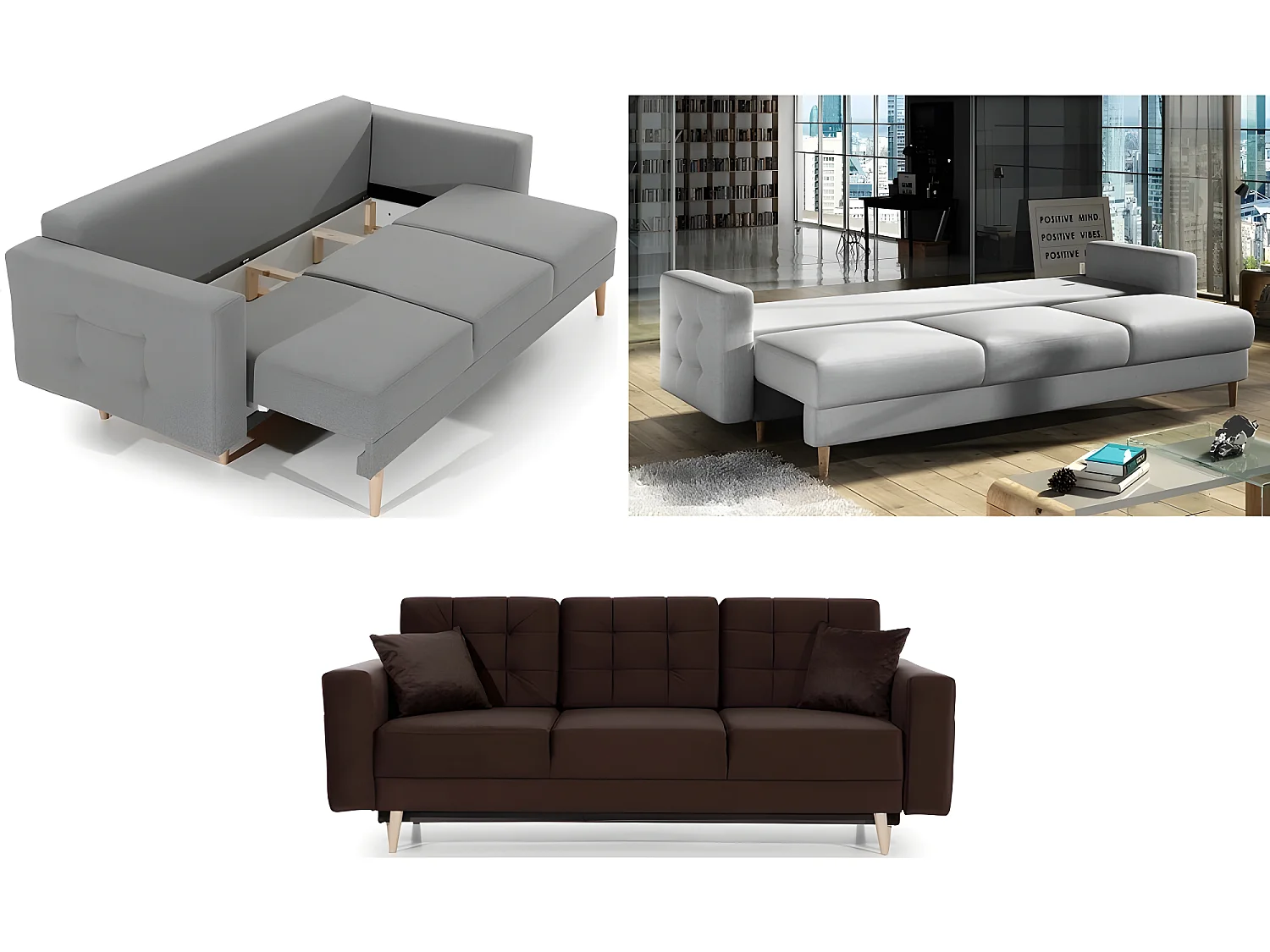 Canapé 3 places convertible - en tissu de qualité marron, ASVENA VELOURS