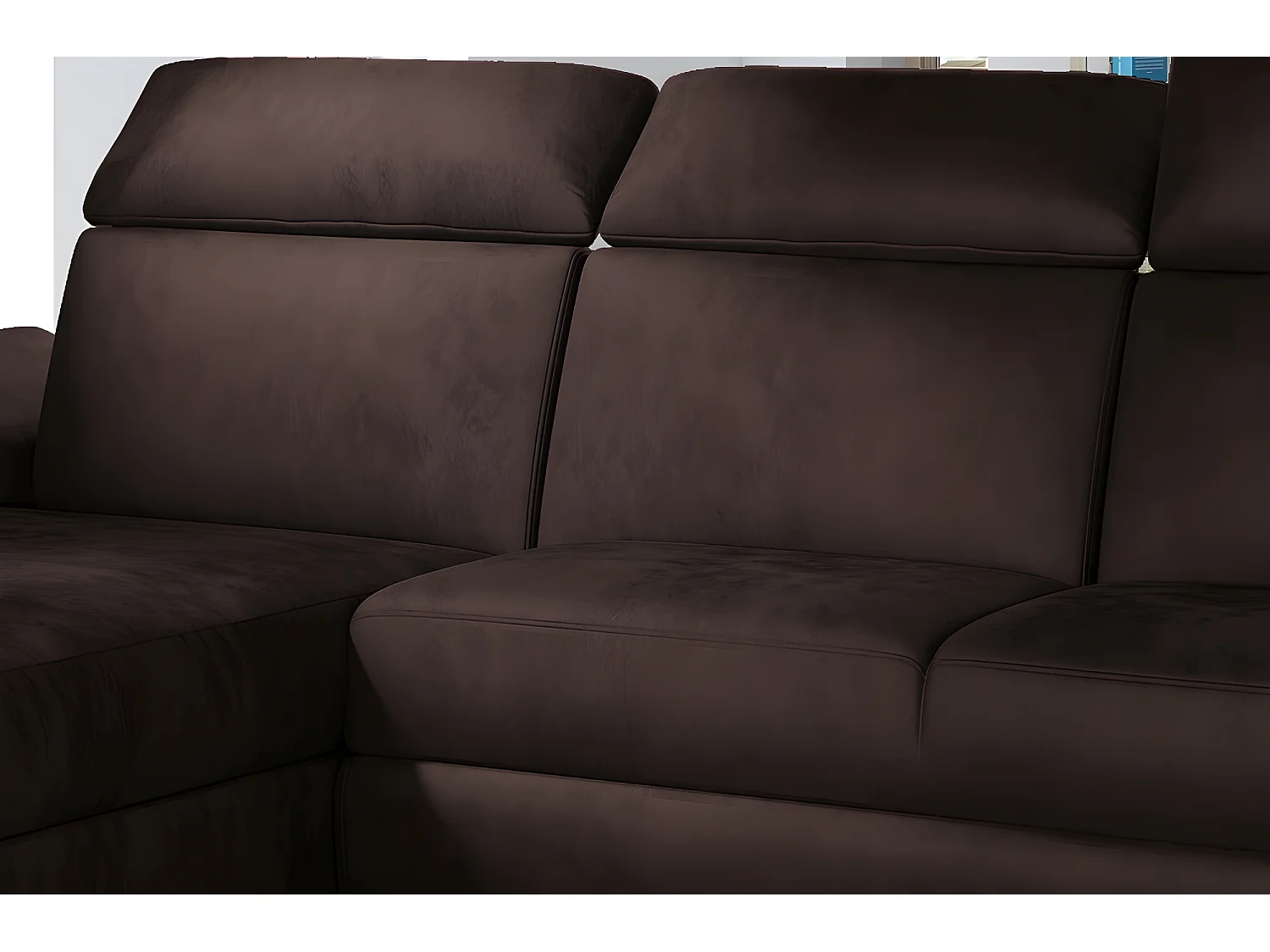 Canapé d'angle convertible en tissu velours Prestige, marron, 5 places, angle gauche (vu de face) - TRESOR