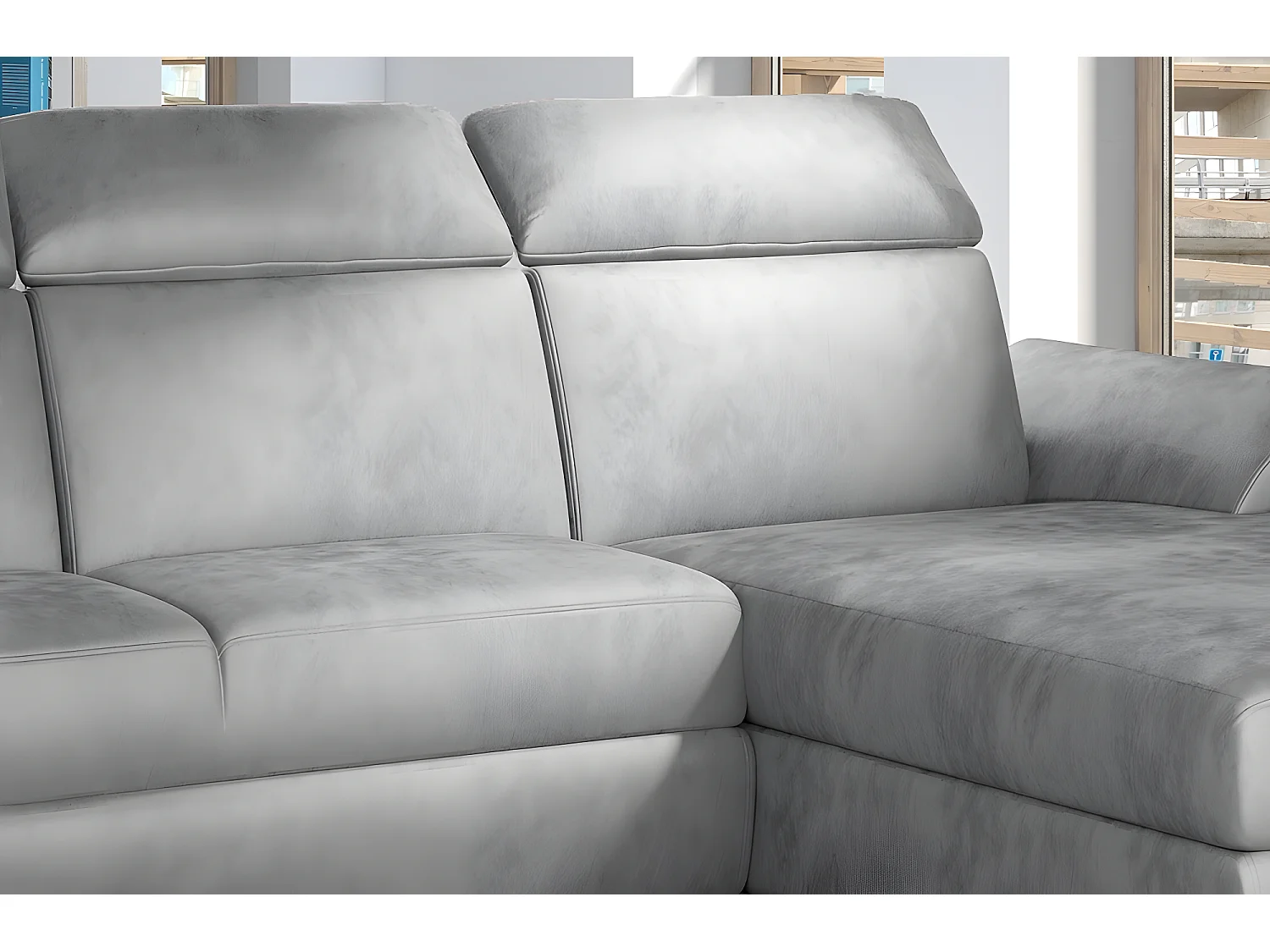 Canapé d'angle convertible en tissu velours Prestige, gris, 5 places, angle droit (vu de face) , TRESOR