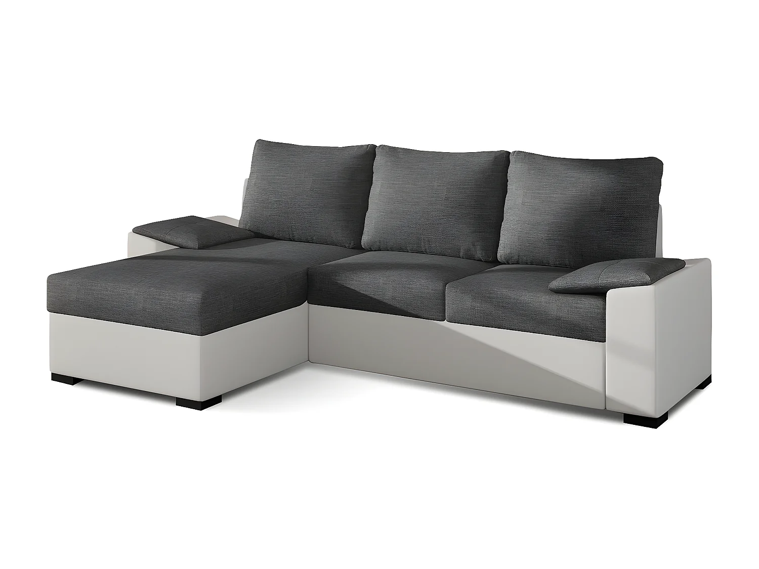 Canapé d'angle convertible - en tissu gris et simili blanc, angle gauche (vu de face) - LUCAS