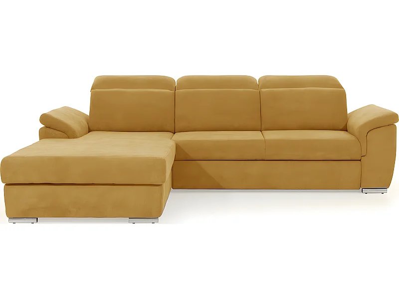 Canapé d'angle convertible en tissu Luxe, jaune moutarde, 5 places, angle gauche (vu de face) , TRESOR