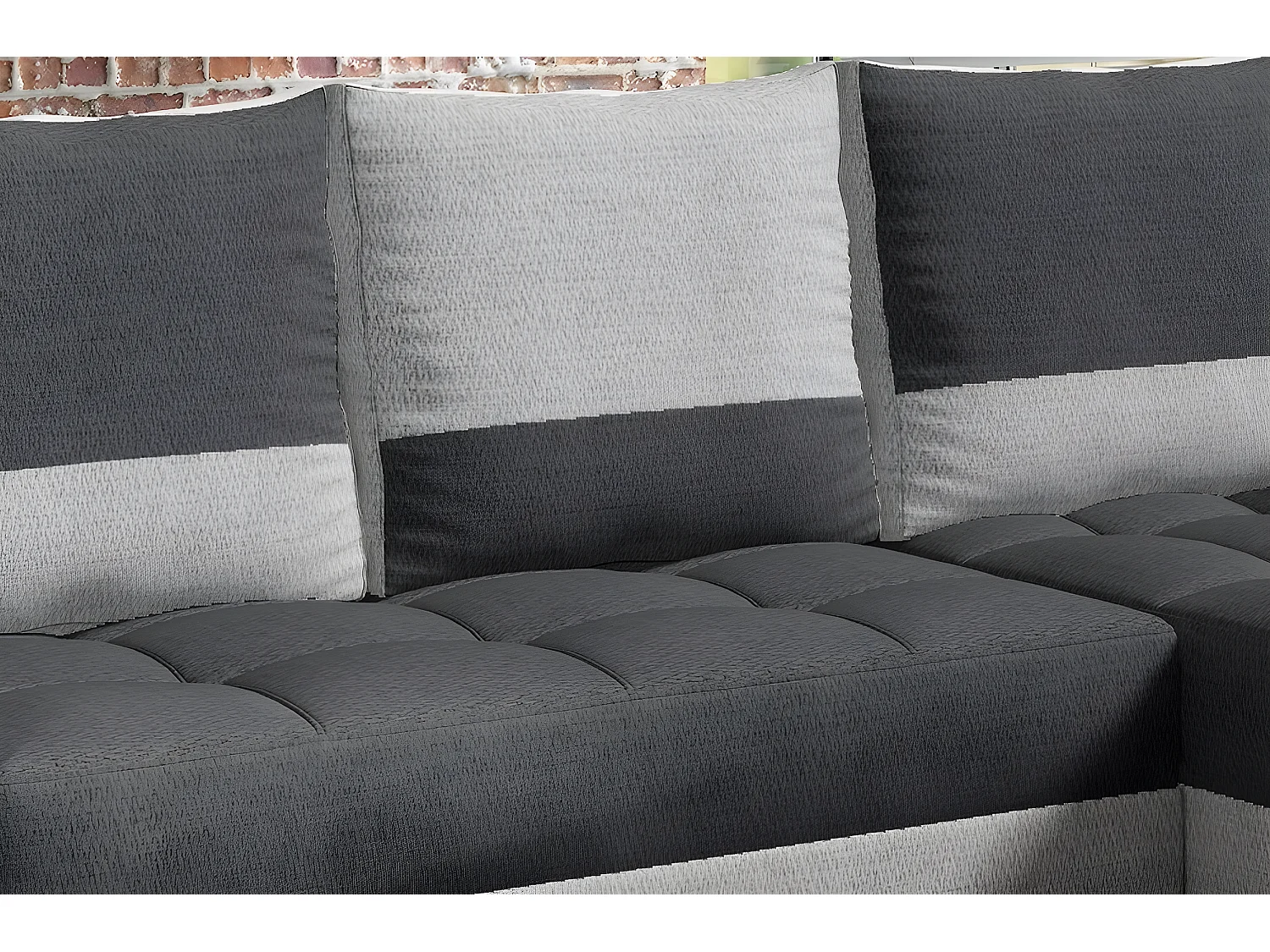 Canapé d'angle convertible - ARTE - en tissu de qualité - gris foncé et gris clair, 3/4 places, angle droit (vu de face)