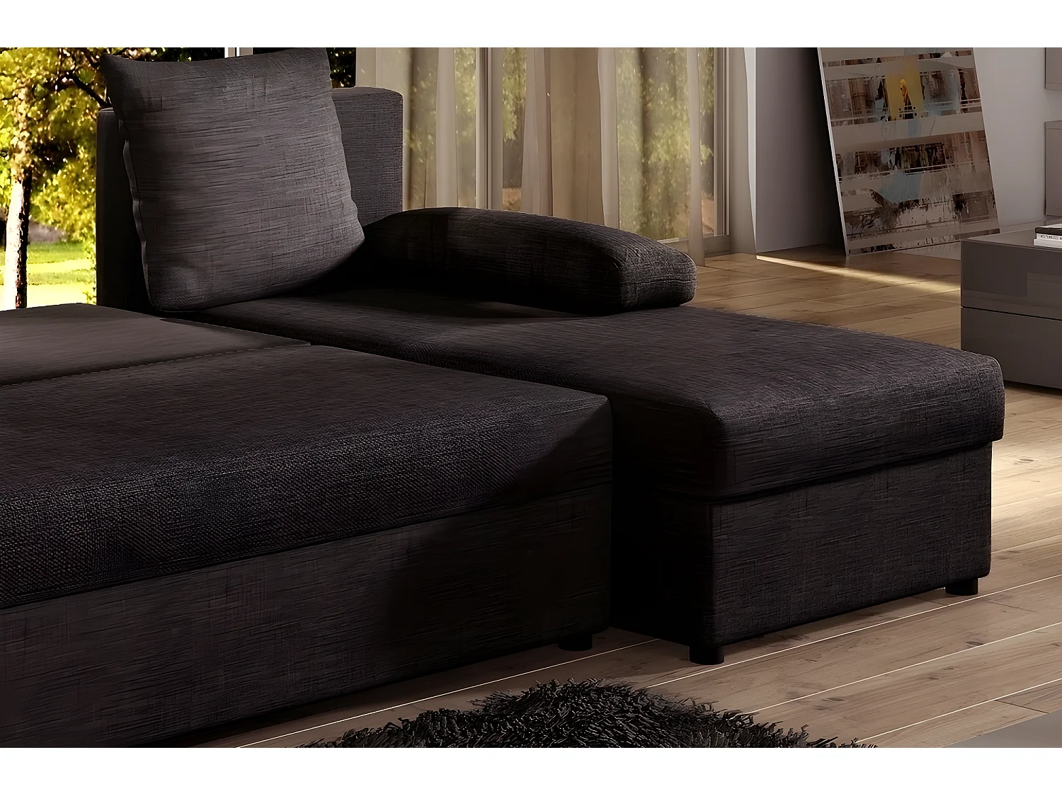 Canapé d'angle convertible - GILO - en tissu luxe 3/4 places, chocolat, angle droit (vu de face)