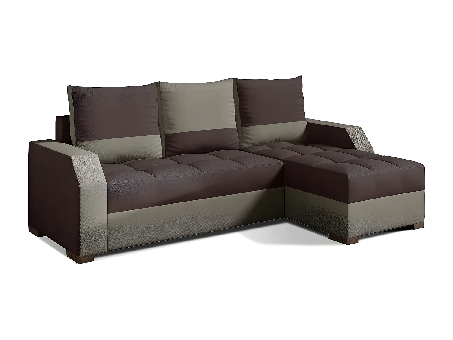 Canapé d'angle convertible - ARTE - en tissu de qualité - marron et beige, 3/4 places, angle droit (vu de face)