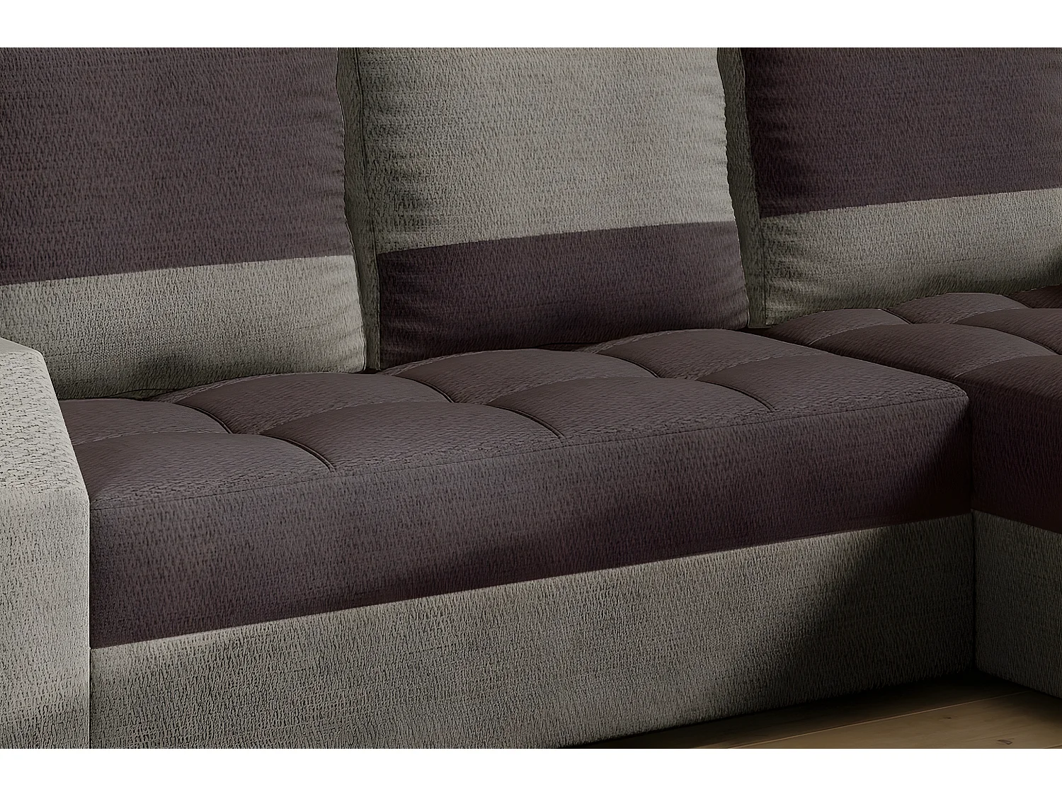 Canapé d'angle convertible - ARTE - en tissu de qualité - marron et beige, 3/4 places, angle droit (vu de face)