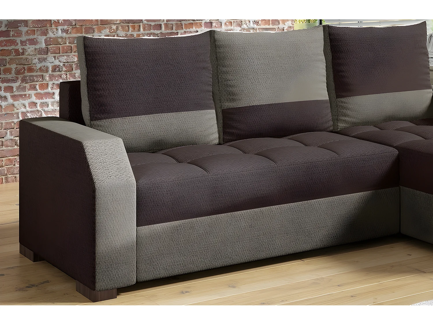 Canapé d'angle convertible - ARTE - en tissu de qualité - marron et beige, 3/4 places, angle droit (vu de face)